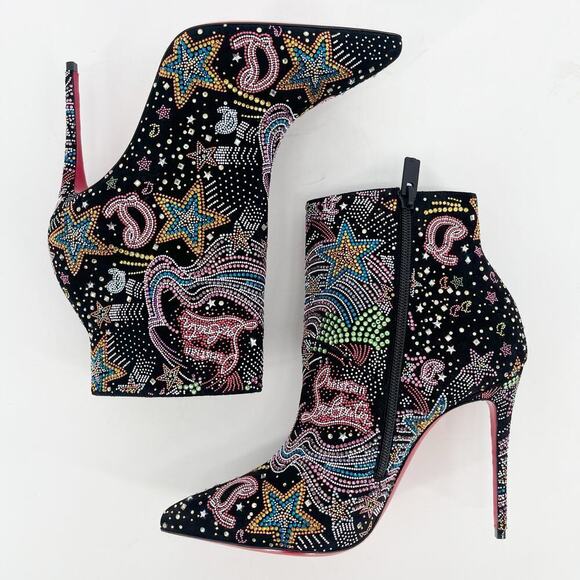 Christian Louboutin So Kate Starlight Strass Black Suede Crystal Booties EU 37.5 - Picture 4 of 13